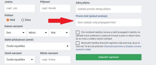 Registrační formulář Betano promo kód