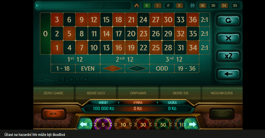 Apollo European Roulette v online casinu SYNOT TIP