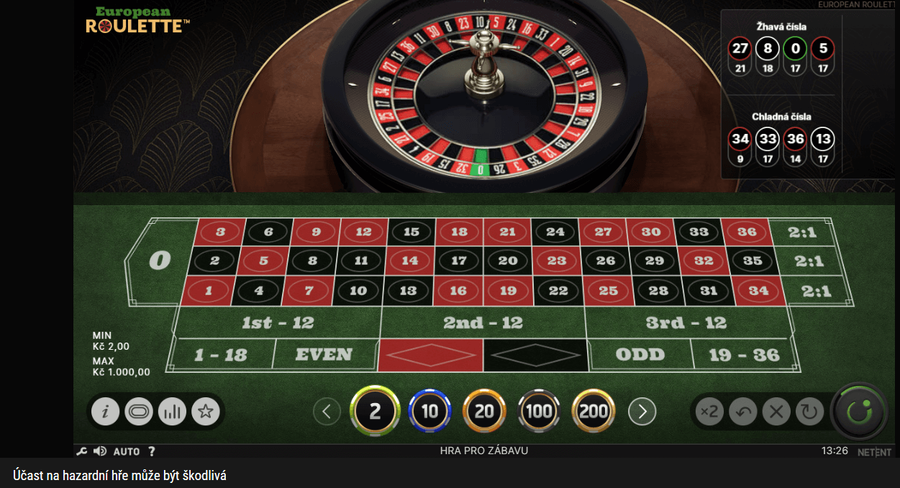 European Roulette v online casinu SYNOT TIP