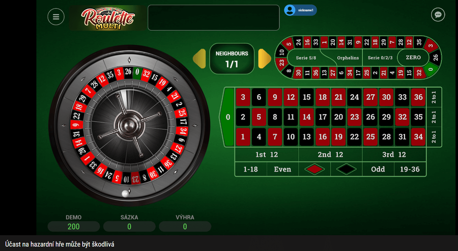 Multi Roulette v online casinu SYNOT TIP