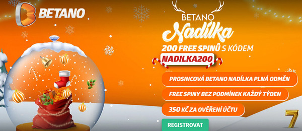 Betano Vánoční nadílka: denní bonusy + navýšený registrační bonus