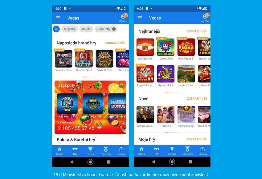 Mobilní casino aplikace Tipsport Vegas nabízí velký výběr her včetně online rulet.