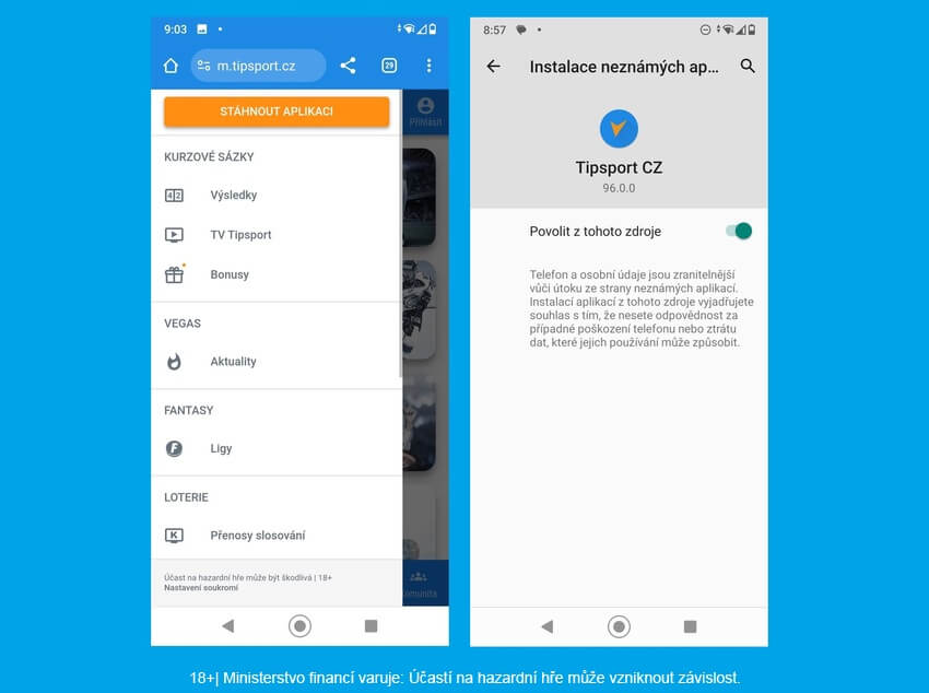 Tipsport - instalace na Android zařízení.
