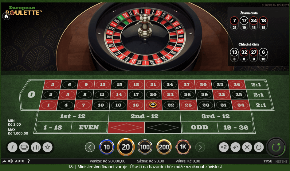 European Roulette u Sazka Her