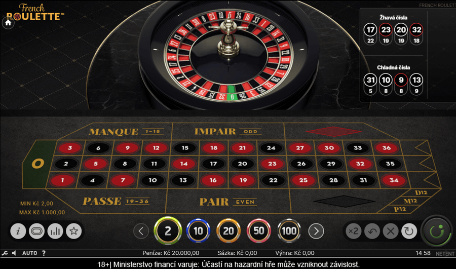 French Roulette v online casinu Chance